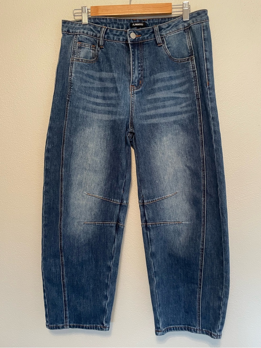 Flamingals Barrel Jeans Blue Washed Cropped XL